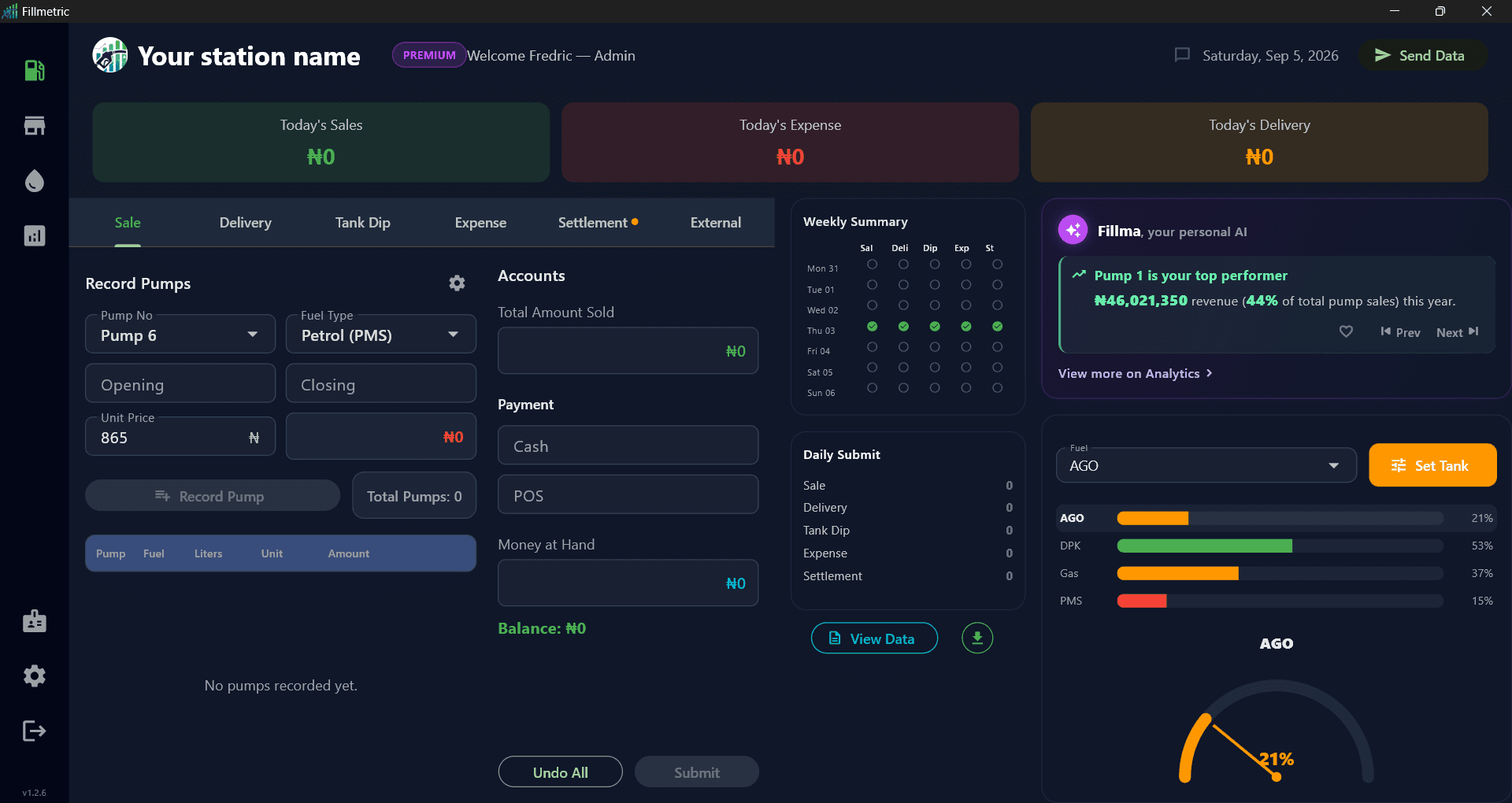 Fillmetric daily dashboard